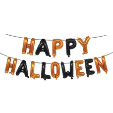 Растяжка-шары на ленте Happy Halloween Хэллоуин чёрно-оранжевая с воздухом