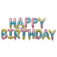 Растяжка-шары на ленте Happy Birthday омбре с воздухом