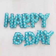 Растяжка-шары на ленте Happy B-Day голубая (ушки маус) с воздухом