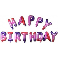 Растяжка-шары на ленте Happy Birthday омбре фиолетовая с воздухом