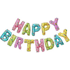 Растяжка-шары на ленте Happy Birthday разноцветная единороги ананасы с воздухом