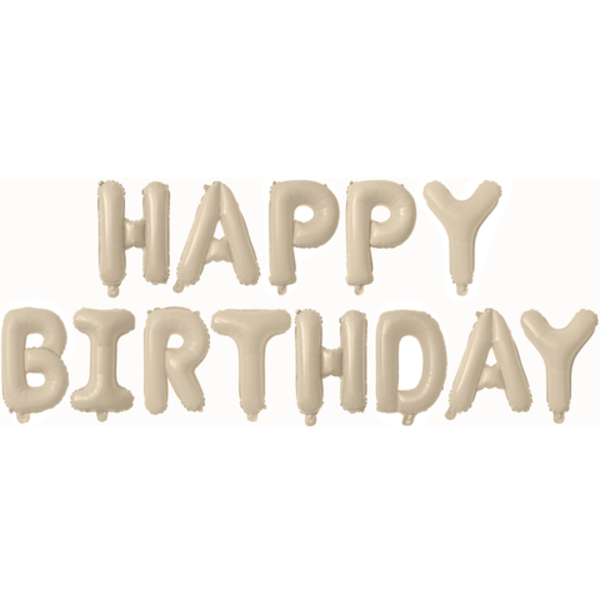 Растяжка-шары на ленте Happy Birthday бежевая с воздухом буква 35см