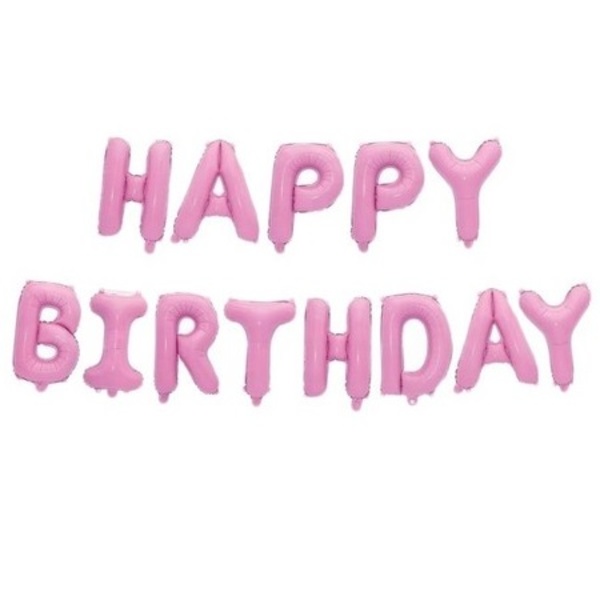 Растяжка-шары на ленте Happy Birthday розовая с воздухом буква 35см