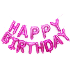 Растяжка-шары на ленте Happy Birthday малиновая фуксия с воздухом