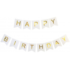 Растяжка-флажки белая на ленте Happy Birthday