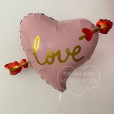 Сердце 24' розовое со стрелой love Шар с гелием