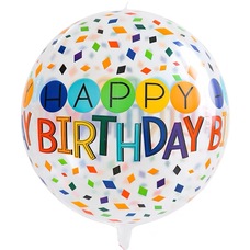 Сфера 50см прозрачная с рисунком разноцветное конфетти Happy Birthday с гелием и обработкой
