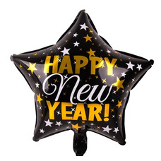Звезда 18' чёрная Happy New Year! Новогодний Шар с гелием