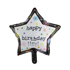 Звезда 18' чёрно-белая Happy Birthday Шар с гелием